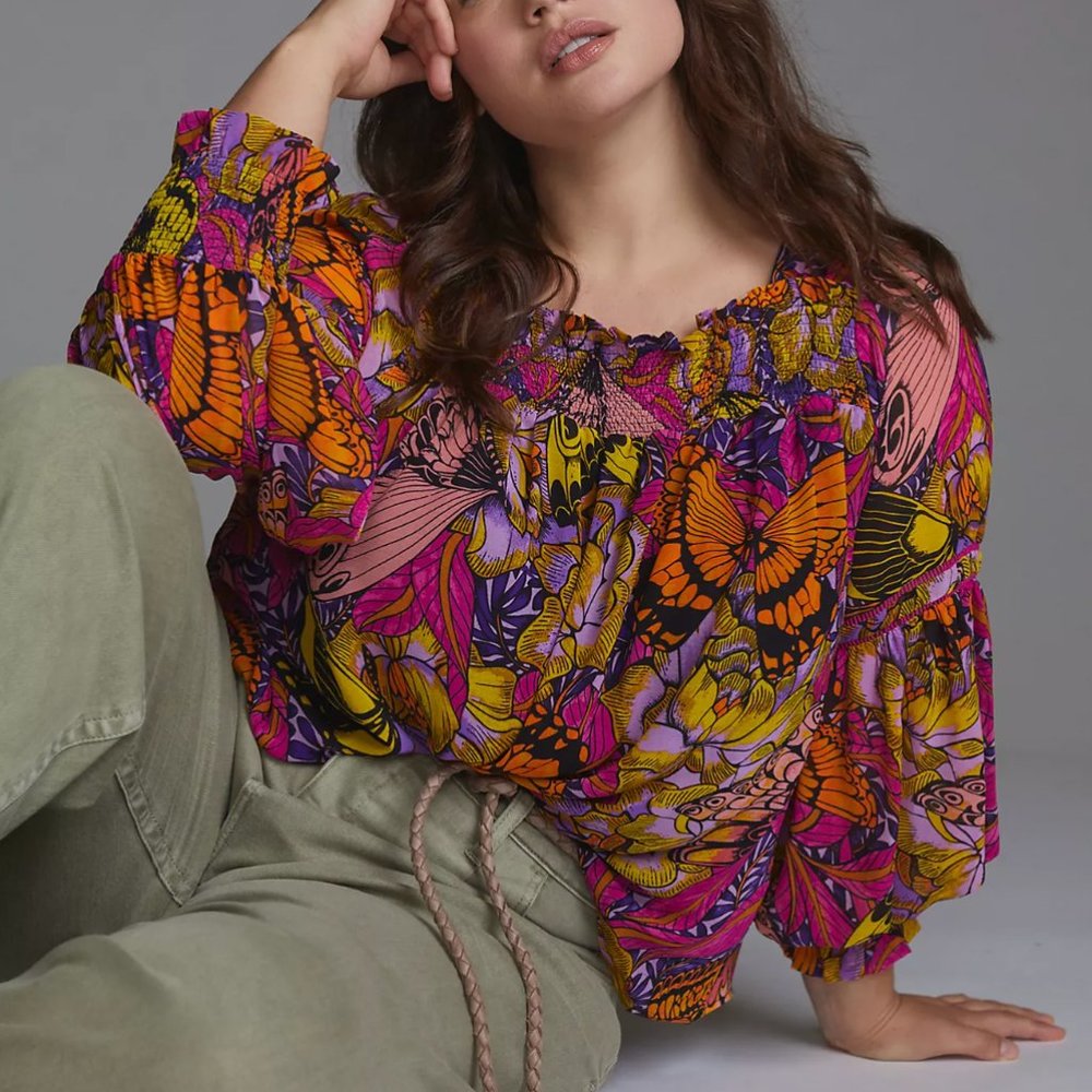 Anthro Alexandra Farmer Puff-Sleeved Blouse
